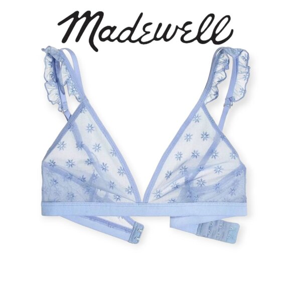 Madewell dusty blue floral embroidered mesh bralette in rainwashed peri size M - Picture 1 of 9